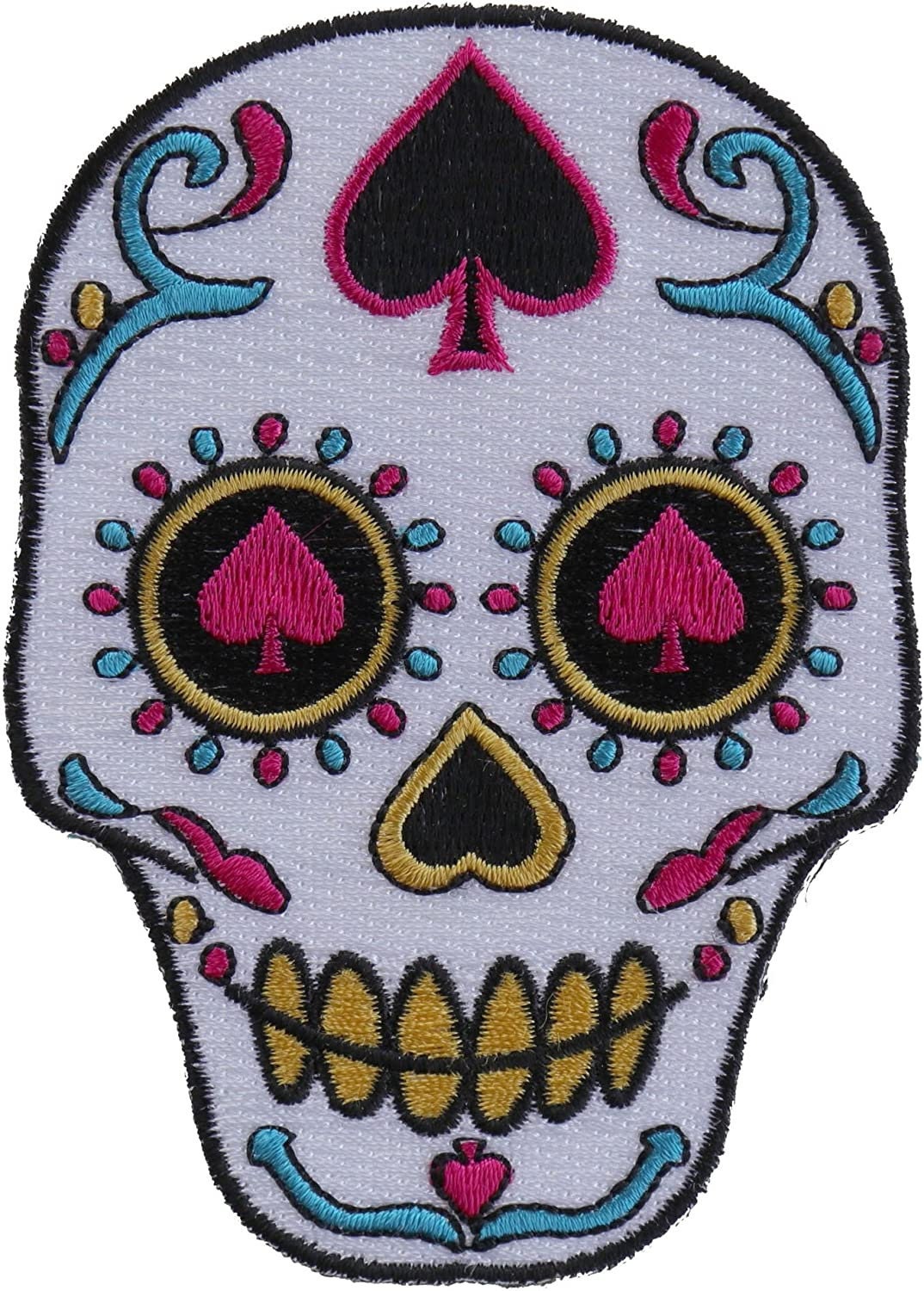 Sugar Skull Spades Small Patch - 2.9x4 inch – Motorcycle Embroidered Patch Appliqué Craft Supply