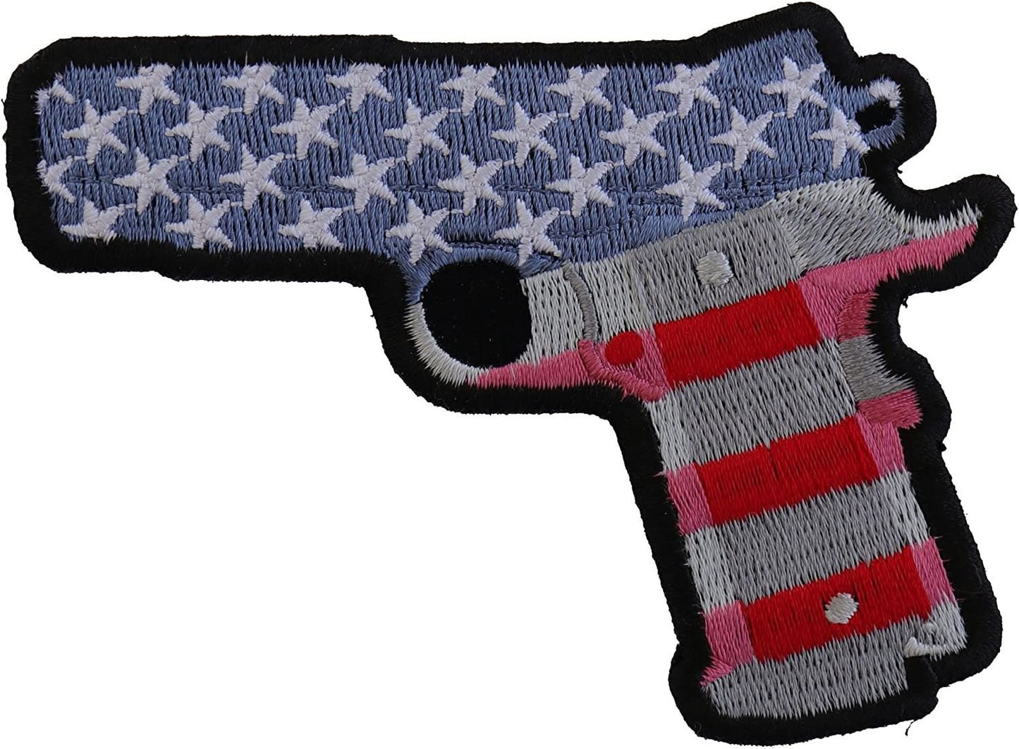 9 Mm Gun with US Flag Patch - 4x3 inch – Patriotic Embroidered Patch Appliqué Craft Supply