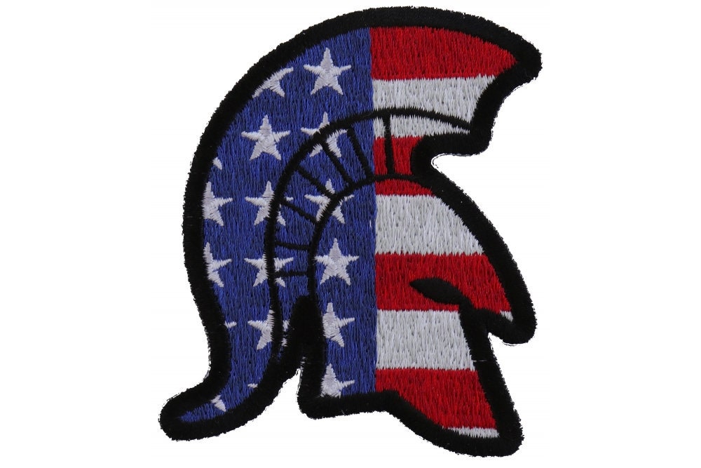 Spartan Helmet With US Flag - 3x3.5 inch – Patriotic Embroidered Patch Appliqué Craft Supply