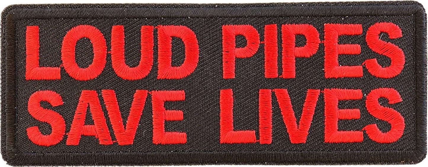 Loud Pipes Save Lives Red Patch - 4x1.5 inch – Motorcycle Embroidered Patch Appliqué Craft Supply