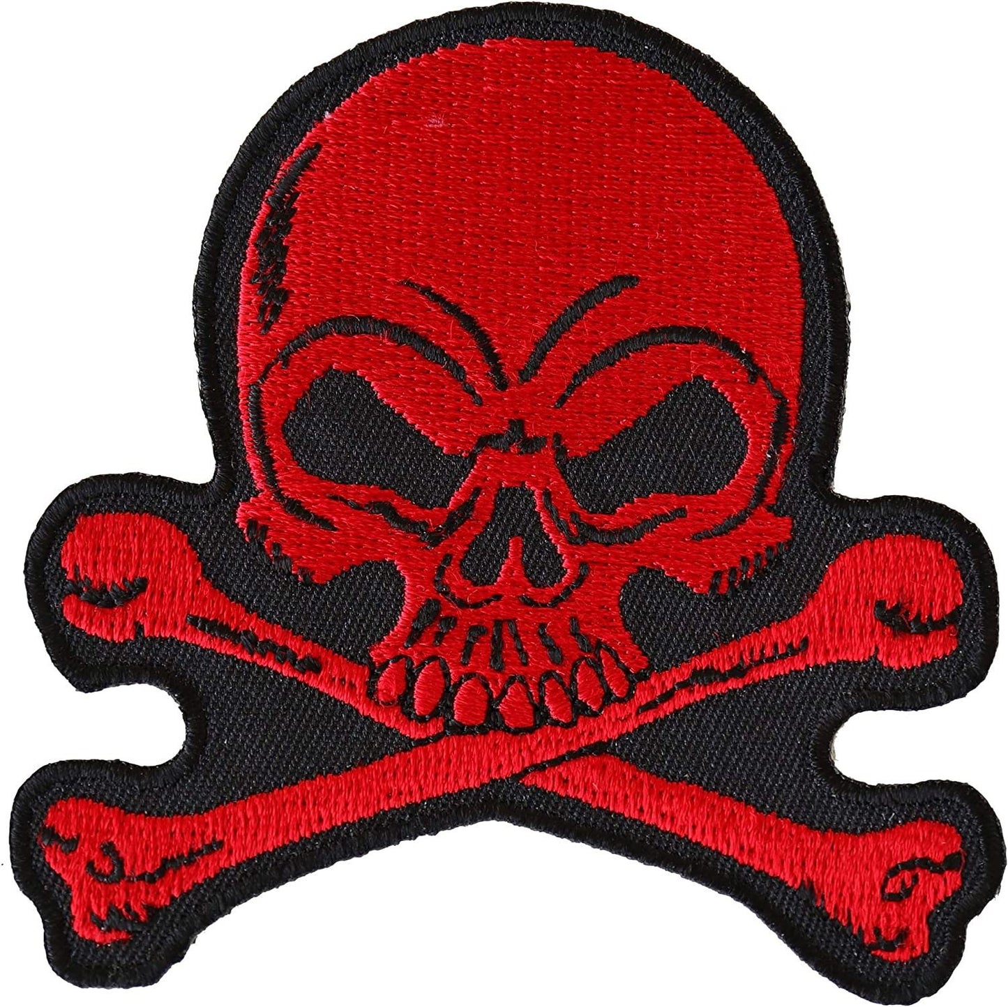 Red Skull and Crossbones Small Patch - 3x3 inch – Biker Embroidered Patch Appliqué Craft Supply