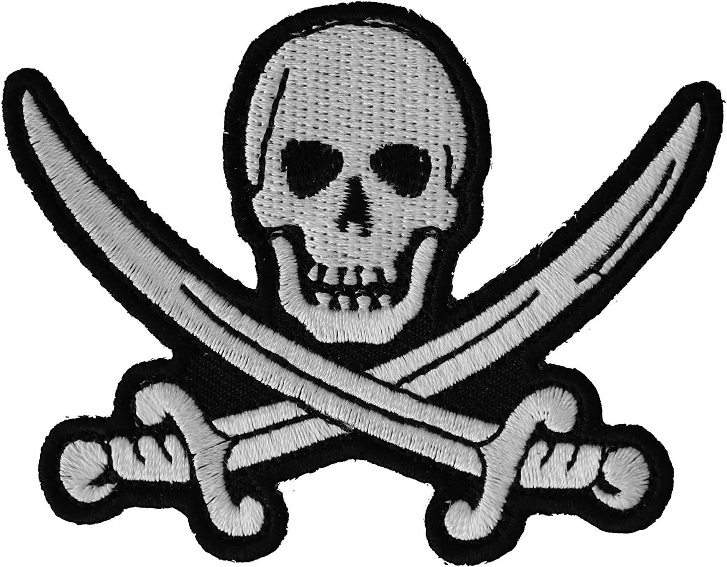 White Pirate Sword Skull Patch - 3x2.25 inch - Motorcycle Embroidered Patch Appliqué Craft Supply