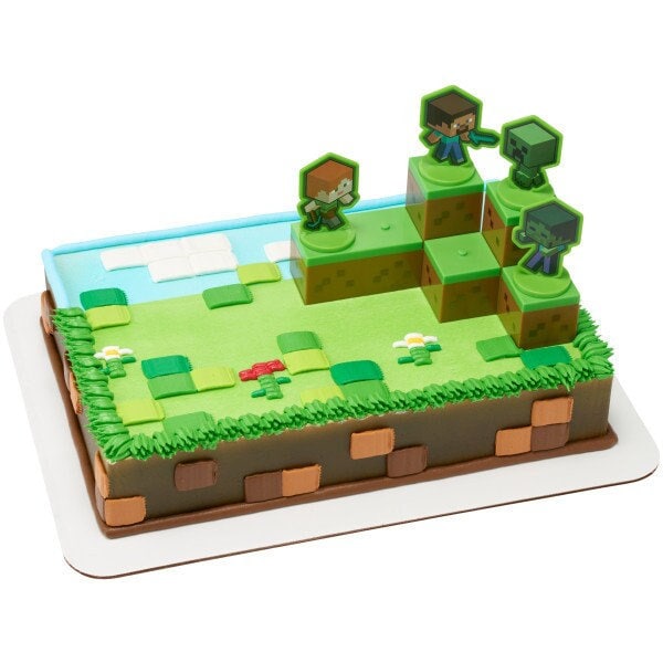 MINECRAFT Mobs Beware! Cake Topper - Video Game Birthday Party Cake Decoration - Kids Birthday Decoset Craft Supply