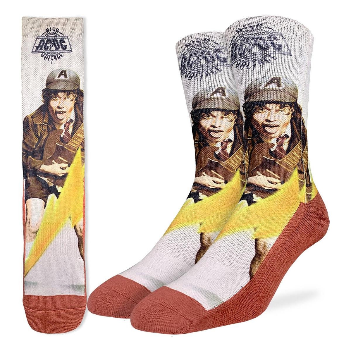 AC/DC High Voltage Crew Socks - Officially Licensed Rock Band Music Novelty Socks - Men's Adult 8-12 Unisex - For Craft Costume Supply