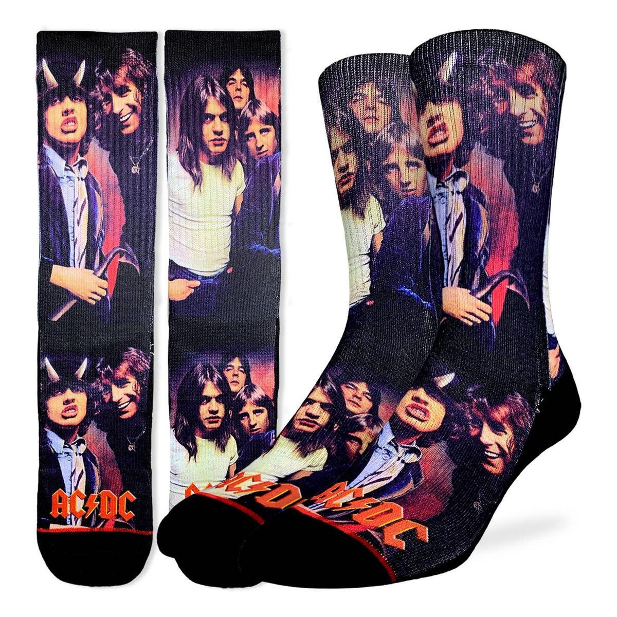 AC/DC Highway to Hell Crew Socks - Officially Licensed Rock Band Music Novelty Socks - Men's Adult 8-12 Unisex - For Craft Costume Supply