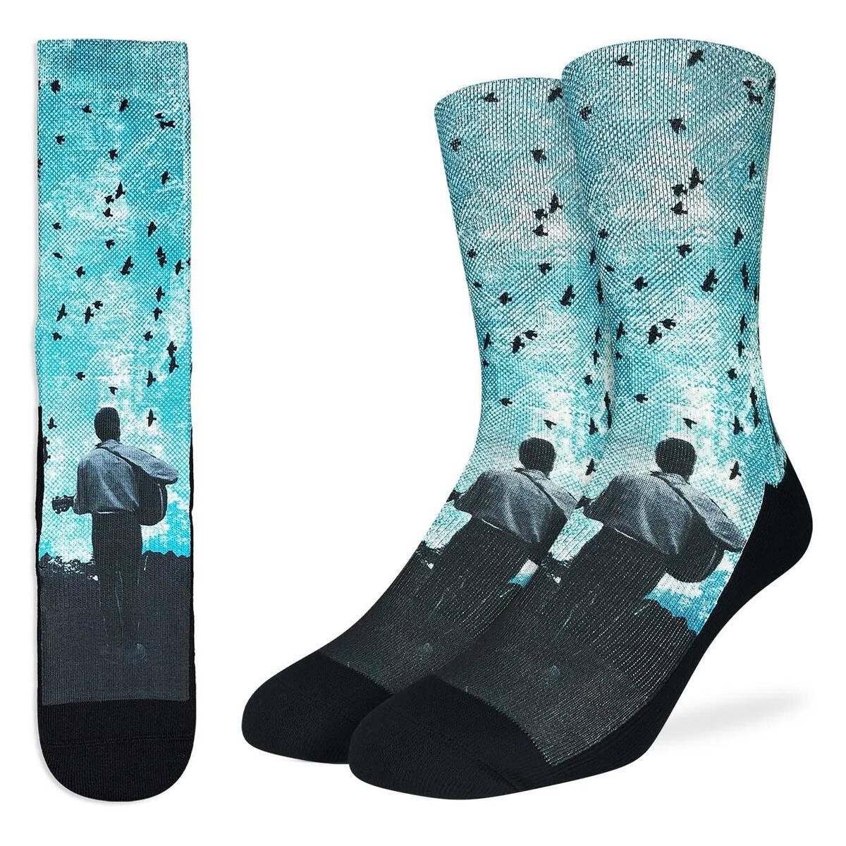 BOB DYLAN Playing Guitar Crew Socks - Officially Licensed Rock Band Music Novelty Socks - Men's Adult 8-12 Unisex - For Craft Costume Supply