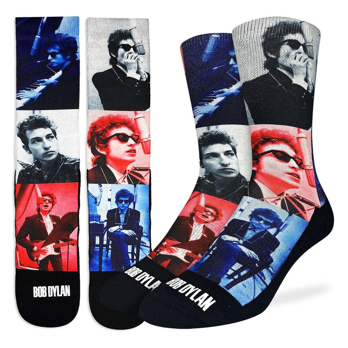 BOB DYLAN Red & Blue Crew Socks - Officially Licensed Rock Band Music Novelty Socks - Men's Adult 8-12 Unisex - For Craft Costume Supply
