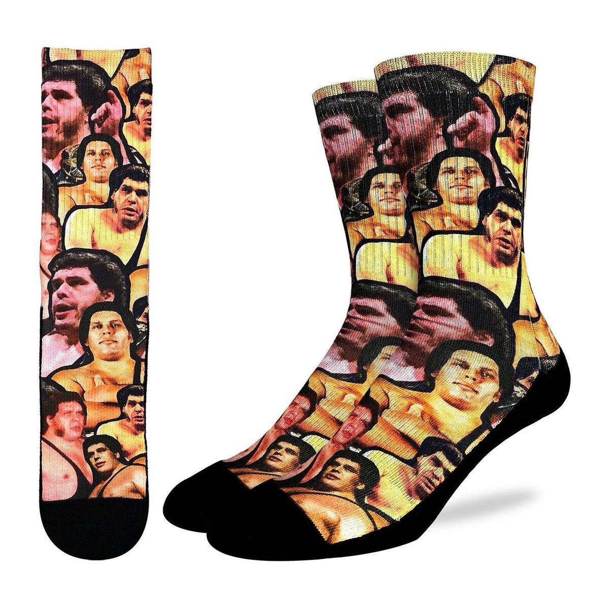 ANDRE THE GIANT Collage Crew Socks - Wrestling Novelty Active Fit Socks - Men's Adult 8-12 Unisex - For Craft Costume Supply