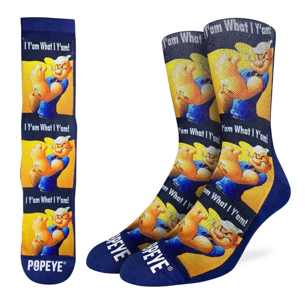 POPEYE Y'am What I Y'am Crew Socks - Cartoon Comic Officially Licensed Novelty Socks - Men's Adult 8-12 Unisex - For Craft Costume Supply