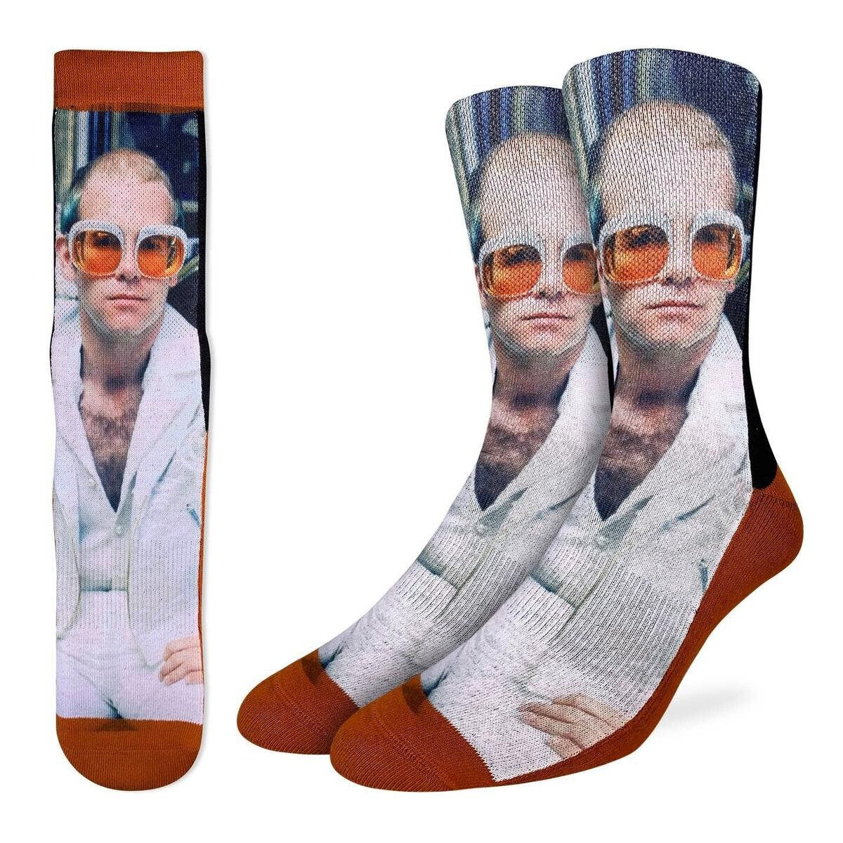 ELTON JOHN White Jacket Crew Socks - Officially Licensed Rock Band Music Novelty Socks - Men's Adult 8-12 Unisex - For Craft Costume Supply