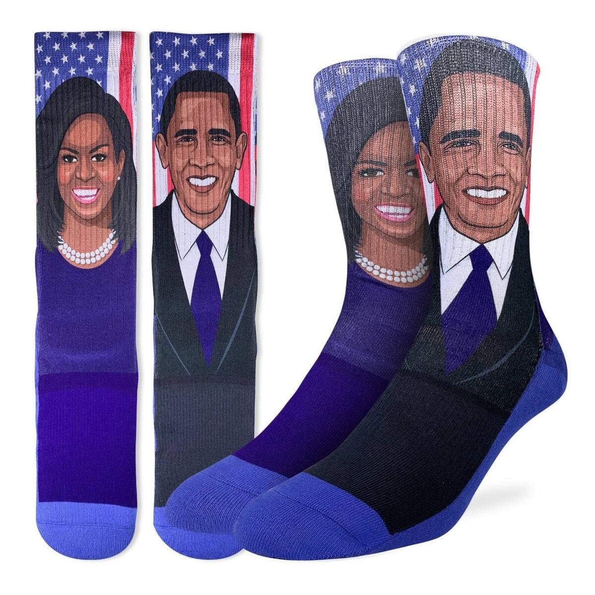 Michelle and Barack Obama Crew Socks - President Novelty Active Fit Socks - Men's Adult 8-12 Unisex - For Craft Costume Supply