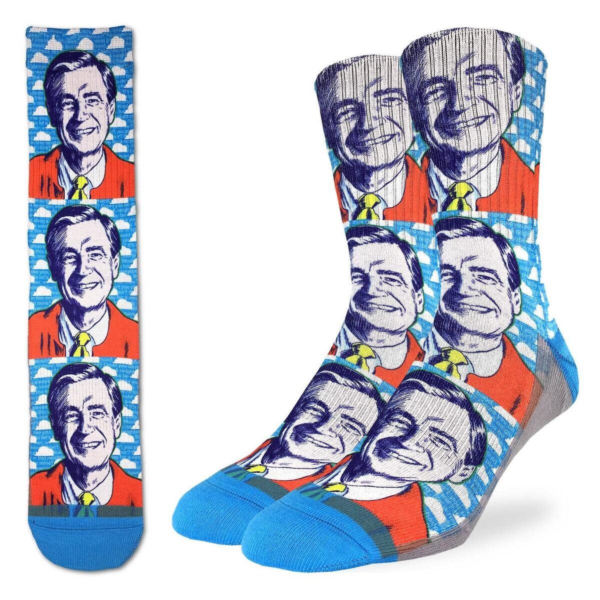 MISTER ROGERS Pop Art Crew Socks - Iconic Television Host Novelty Active Fit Socks - Men's Adult 8-12 Unisex - For Craft Costume Supply