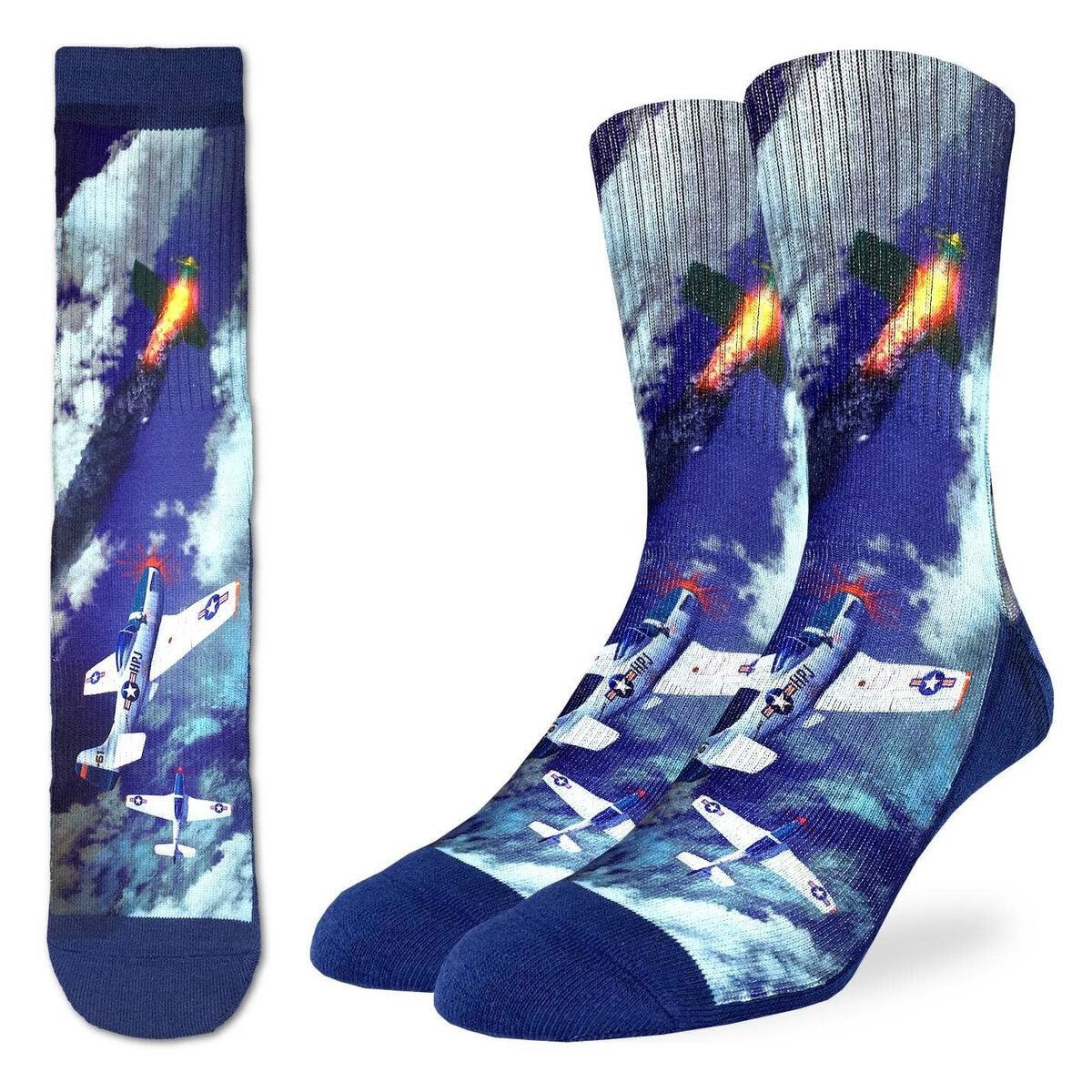 P-51 MUSTANG FIGHTER Crew Socks - Aircraft Jet Fighter Plane Novelty Active Fit Socks - Men's Adult 8-12 Unisex - For Craft Costume Supply