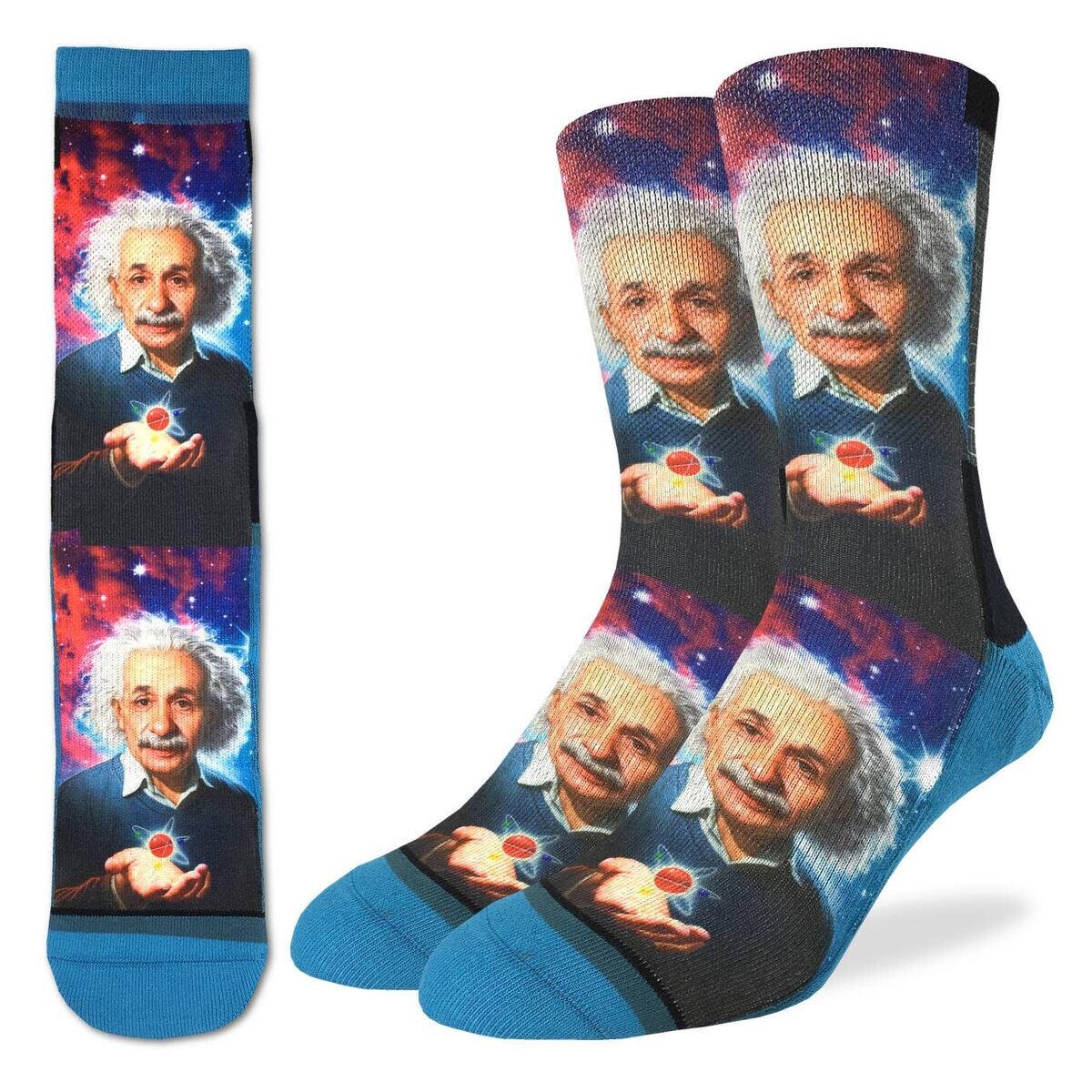 ALBERT EINSTEIN Crew Socks - Iconic Theoretical Physicist Novelty Active Fit Socks - Men's Adult 8-12 Unisex - For Craft Costume Supply
