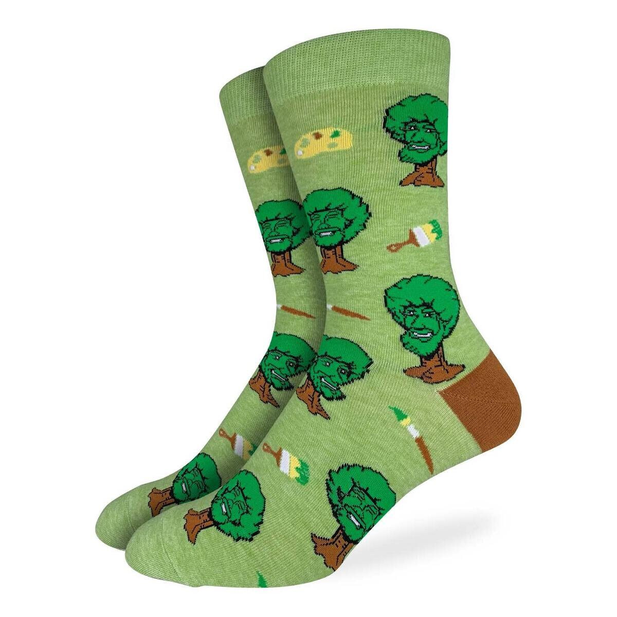 BOB ROSS Happy Trees Crew Socks - Novelty Active Fit Socks - Men's Adult 8-12 Unisex - For Craft Costume Supply