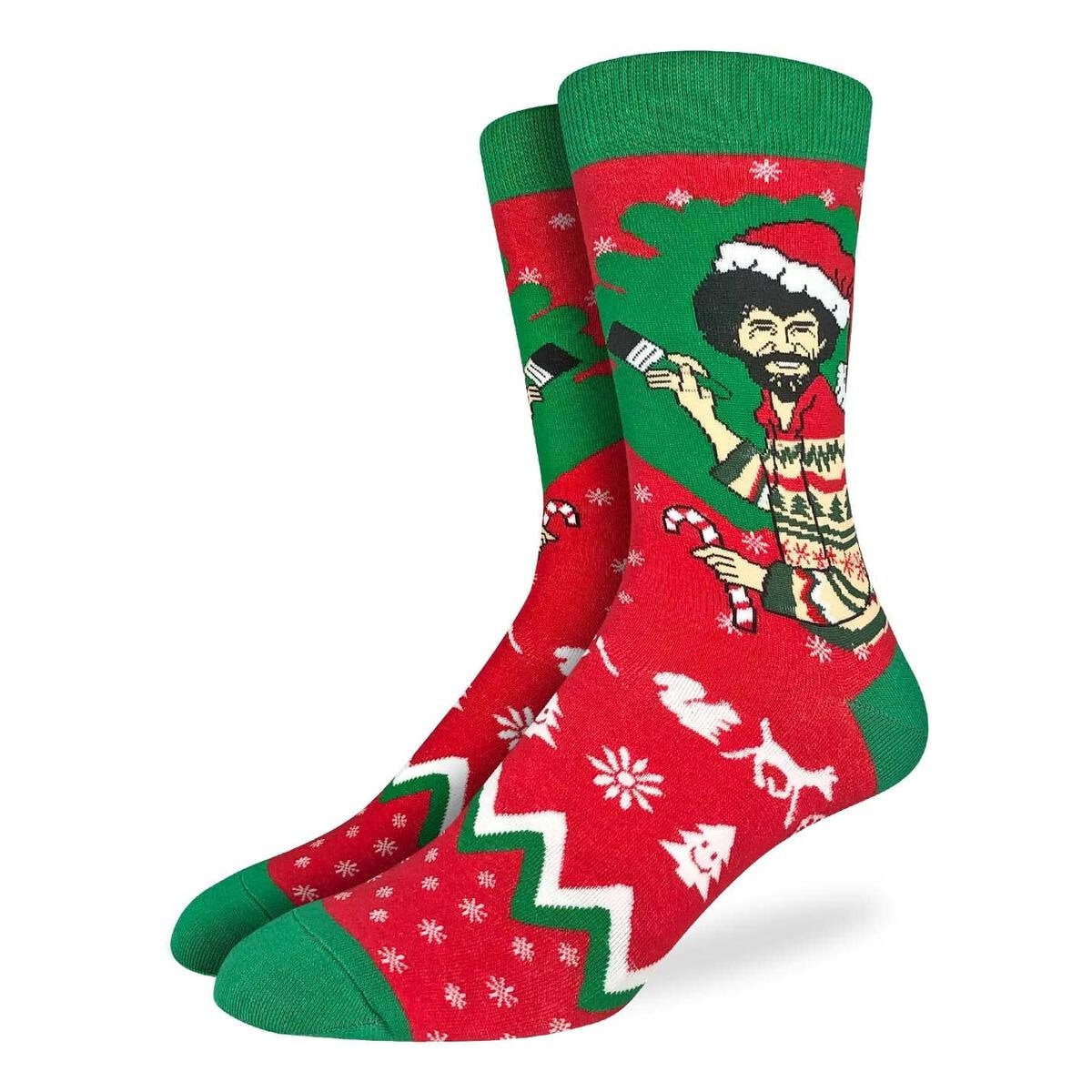 BOB ROSS Christmas Crew Socks - Novelty Active Fit Socks - Men's Adult 8-12 Unisex - For Craft Costume Supply