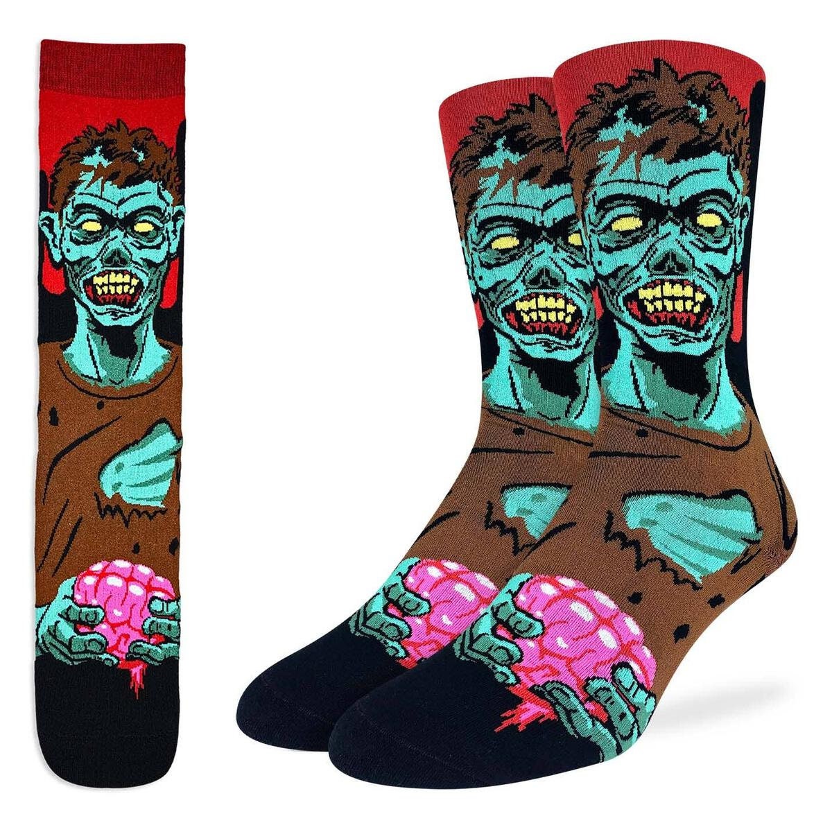 EVIL ZOMBIE Crew Socks - Zombie Holding Brain Novelty Active Fit Socks - Men's Adult 8-12 Unisex - For Craft Costume Supply