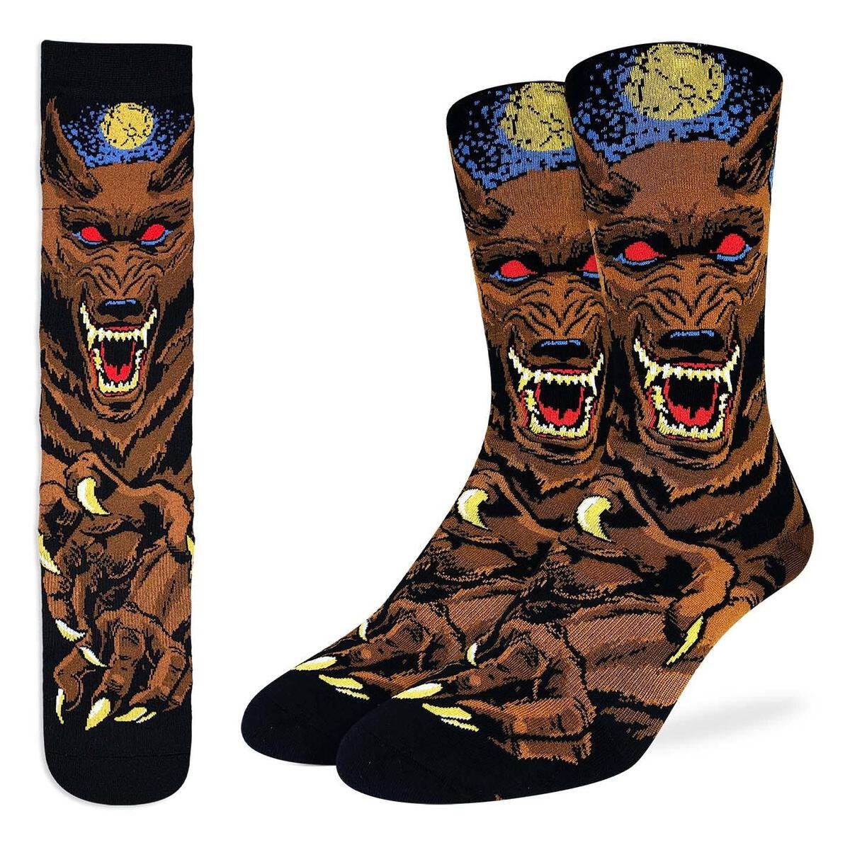 EVIL WEREWOLF Crew Socks - Werewolf Moon Novelty Active Fit Socks - Men's Adult 8-12 Unisex - For Craft Costume Supply