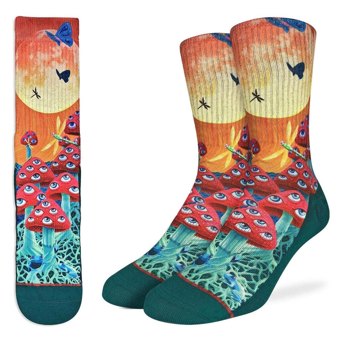 MAGICAL MUSHROOM Crew Socks - Mushrooms with Eyes Novelty Active Fit Socks - Men's Adult 8-12 Unisex - For Craft Costume Supply