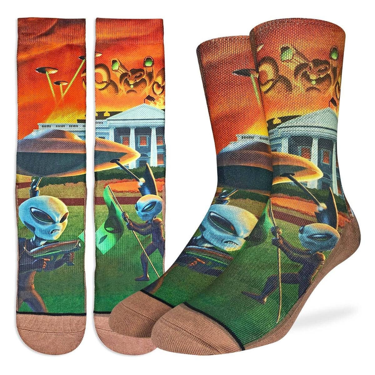 ALIEN INVASION Crew Socks - Aliens UFO Novelty Active Fit Socks - Men's Adult 8-12 Unisex - For Craft Costume Supply