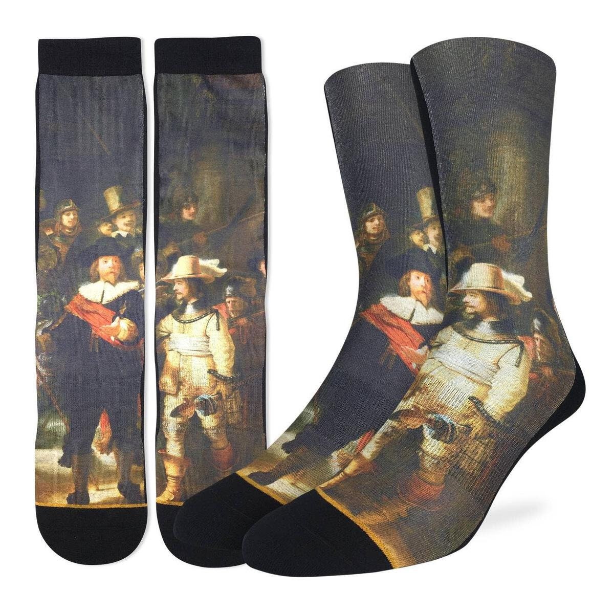 THE NIGHT WATCH Crew Socks - Print Rembrandt Novelty Active Fit Socks - Men's Adult 8-12 Unisex - For Craft Costume Supply