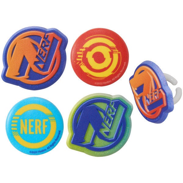12 NERF On Target! Cupcake Rings - NERF Cake Toppers for Birthday Party Decoration Craft Supply