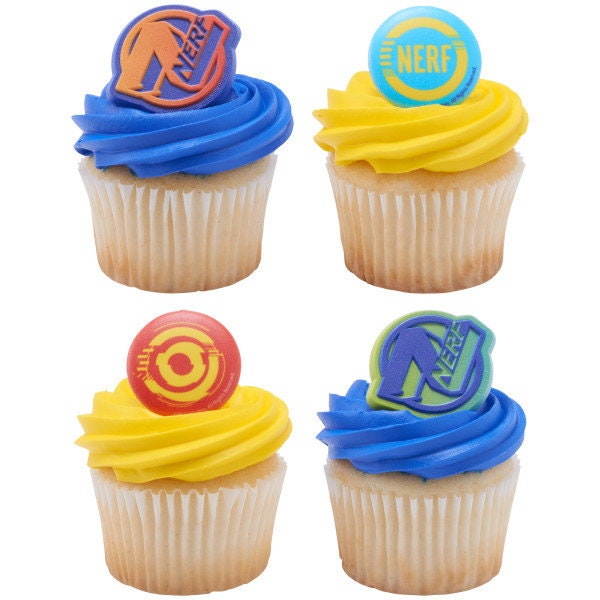12 NERF On Target! Cupcake Rings - NERF Cake Toppers for Birthday Party Decoration Craft Supply