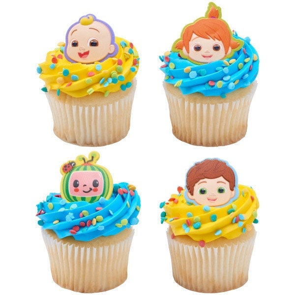 12 CoComelon Playtime! Cupcake Rings - JJ, TomTom, YoYo, Bella Cocomelon Cake Toppers for Birthday Party Decoration Craft Supply
