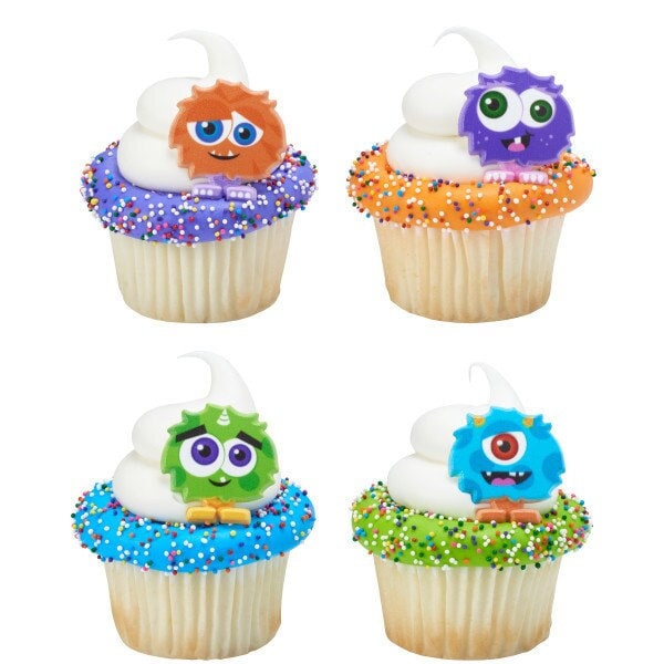 12 LITTLE MONSTER Cupcake Rings - Cupcake Topper Decorations Cake Toppers for Birthday Party Decoration Craft Supply