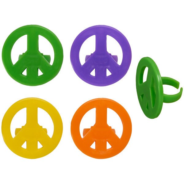 12 PEACE Cupcake Rings - Cupcake Topper Decorations Peace Sign Love Rainbow Hippie Cake Toppers for Birthday Party Decoration Craft Supply