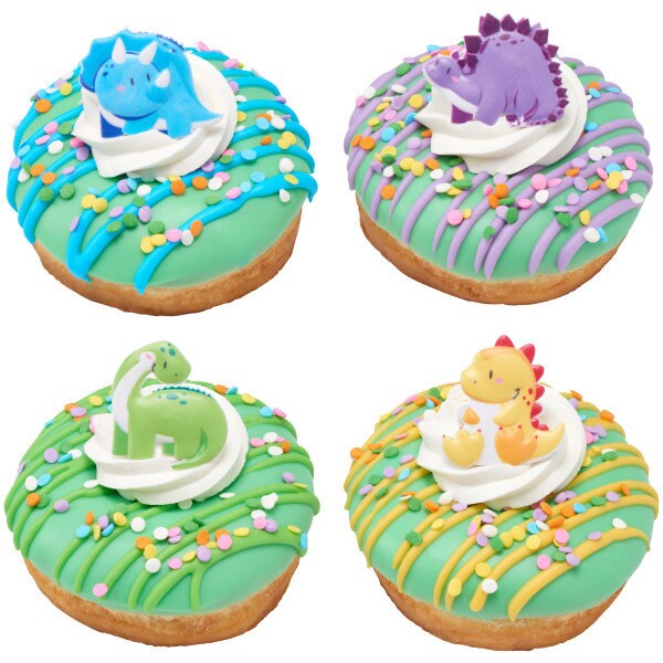 12 CUTSIE DINOSAURS Cupcake Rings - Cupcake Topper Decorations Cake Toppers for Birthday Party Decoration Craft Supply