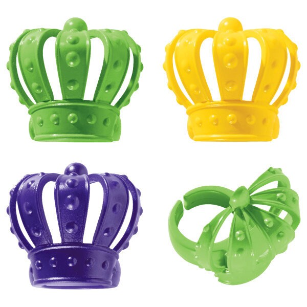 12 Mardi Gras 3D Crown Cupcake Rings - King Crown Cake Toppers for Birthday Party Decoration Celebration Craft Supply