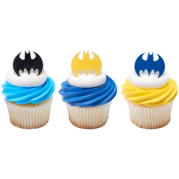 12 BATMAN Dark Knight Cupcake Rings - Batman DC Comics Dark Knight Trilogy Cake Toppers for Birthday Party Decoration Craft Supply