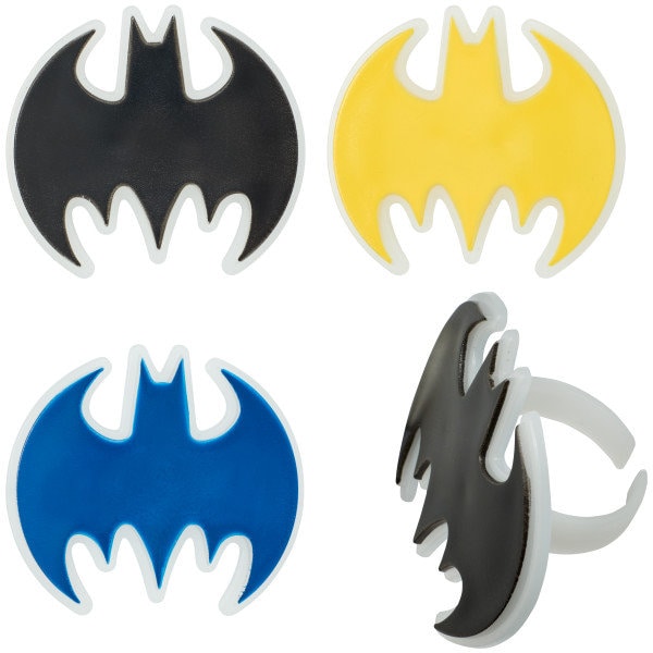 12 BATMAN Dark Knight Cupcake Rings - Batman DC Comics Dark Knight Trilogy Cake Toppers for Birthday Party Decoration Craft Supply