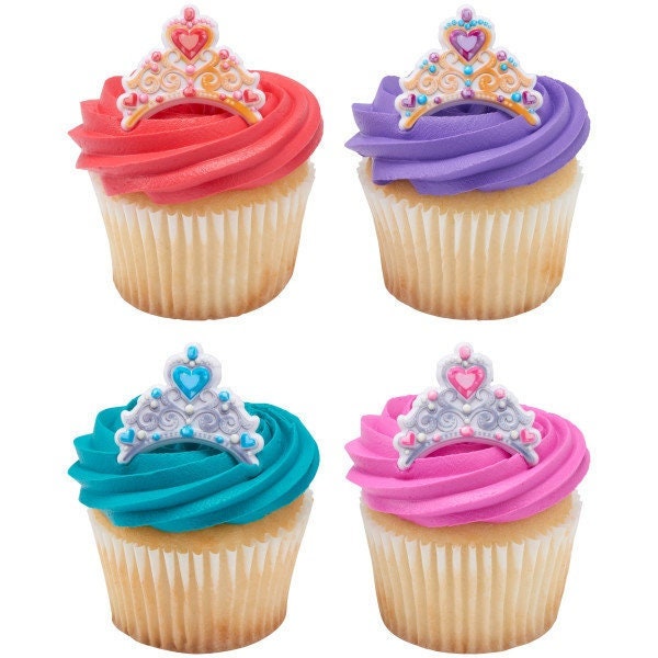 12 Crown Jewels Cupcake Rings - Fantasy Kids Party Queen King Gems Girls Cake Toppers for Birthday Party Decoration Craft Supply