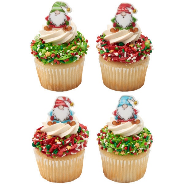 12 Holiday Gnomes Cupcake Rings - Christmas Kids Party Holiday Gnome Cake Toppers for Party Decoration Craft Supply