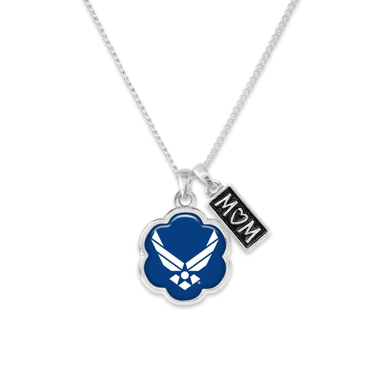 Officially Licensed U.S. AIR FORCE Necklace for Mom - Air Force Mom Double Charm Necklace with Pewter Charms Sterling Plated