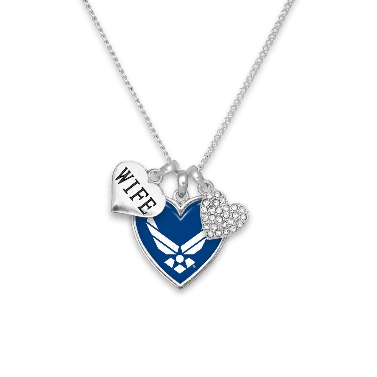 Officially Licensed U.S. AIR FORCE Amara Necklace for Wife - Air Force Wife Triple Charm Necklace with Pewter Charms Sterling Plated