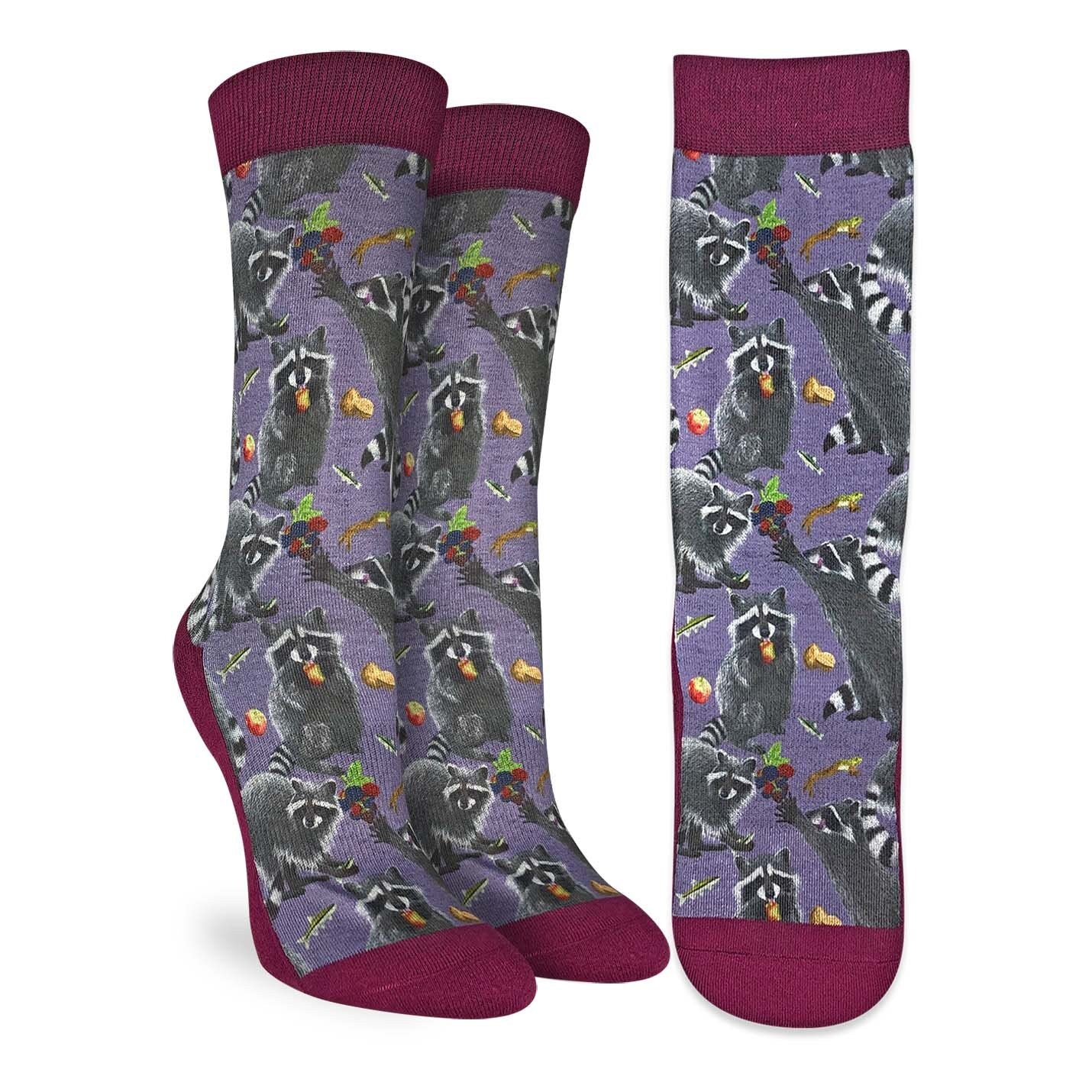 HUNGRY RACCOONS Crew Socks - Novelty Active Fit Socks - Women's Adult 5-9 Unisex - Raccoon Animal - For Craft Costume Supply