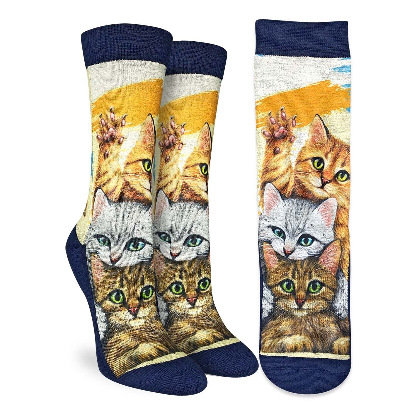 STACK THE CATS Crew Socks - Novelty Active Fit Socks - Women's Adult 5-9 Unisex - Cat Lover Pet - For Craft Costume Supply