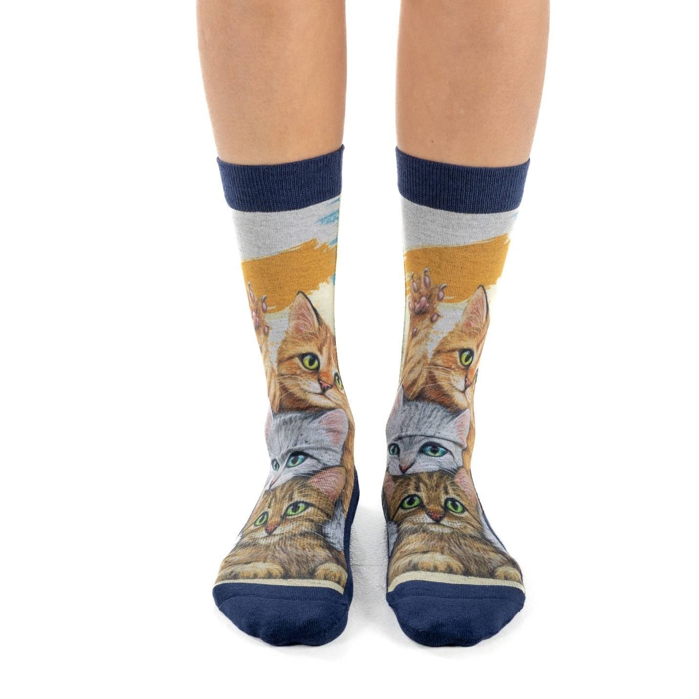 STACK THE CATS Crew Socks - Novelty Active Fit Socks - Women's Adult 5-9 Unisex - Cat Lover Pet - For Craft Costume Supply
