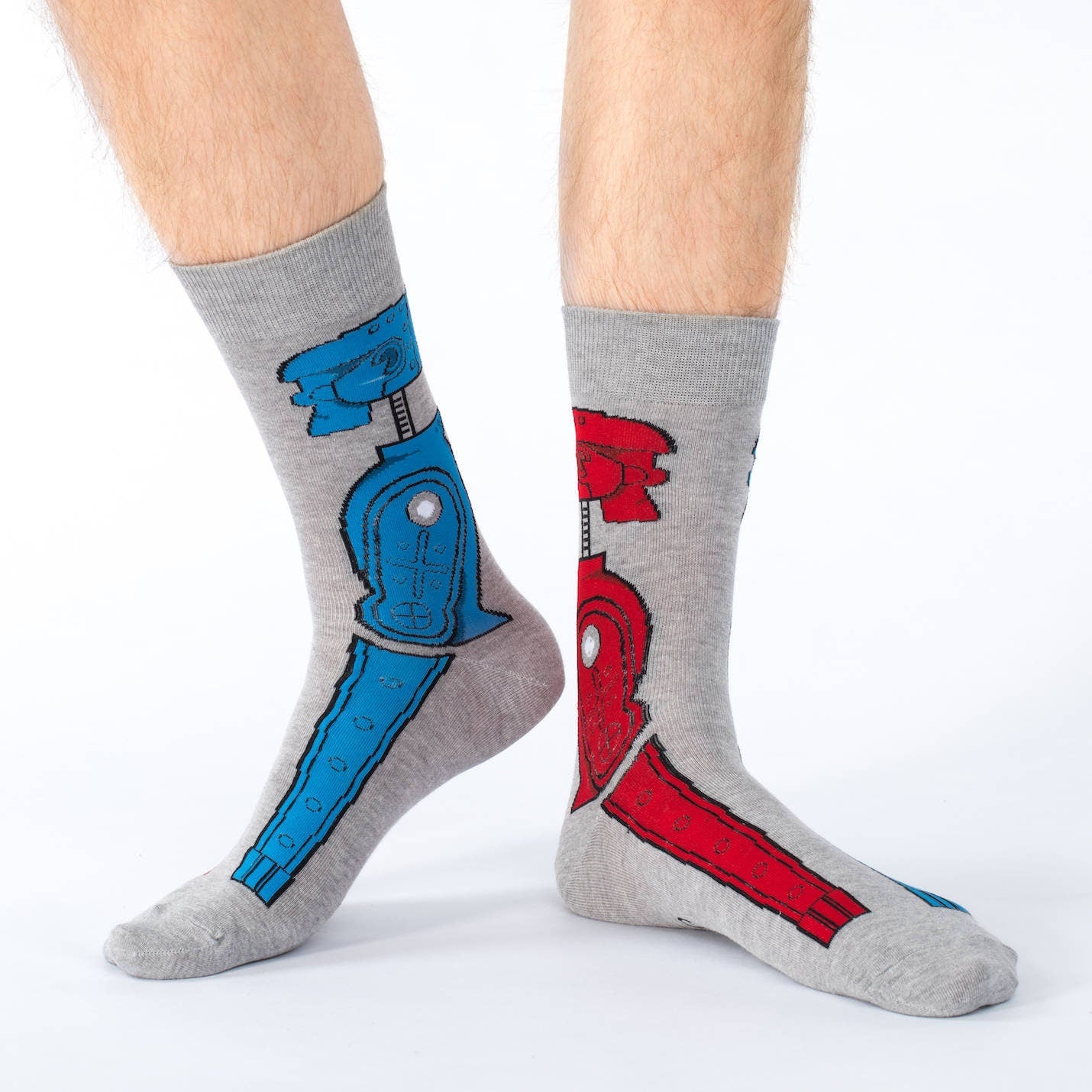 Rock 'em Sock 'em Robot Crew Socks - Novelty Active Fit Socks - Men's Adult 8-12 Unisex - Classic Game - For Craft Costume Supply