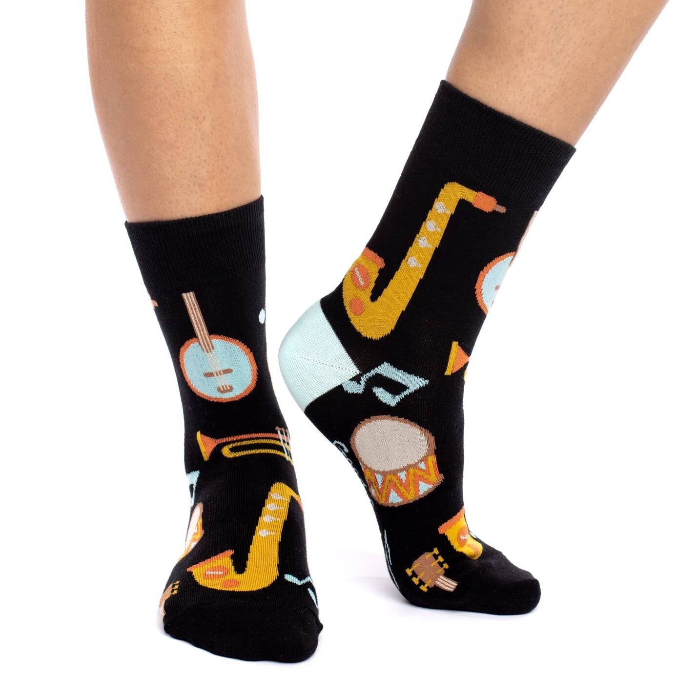 MUSICAL INSTRUMENTS Crew Socks - Novelty Active Fit Socks - Women's Adult 5-9 Unisex - Drums Trumpet Guitar Band - For Craft Costume Supply