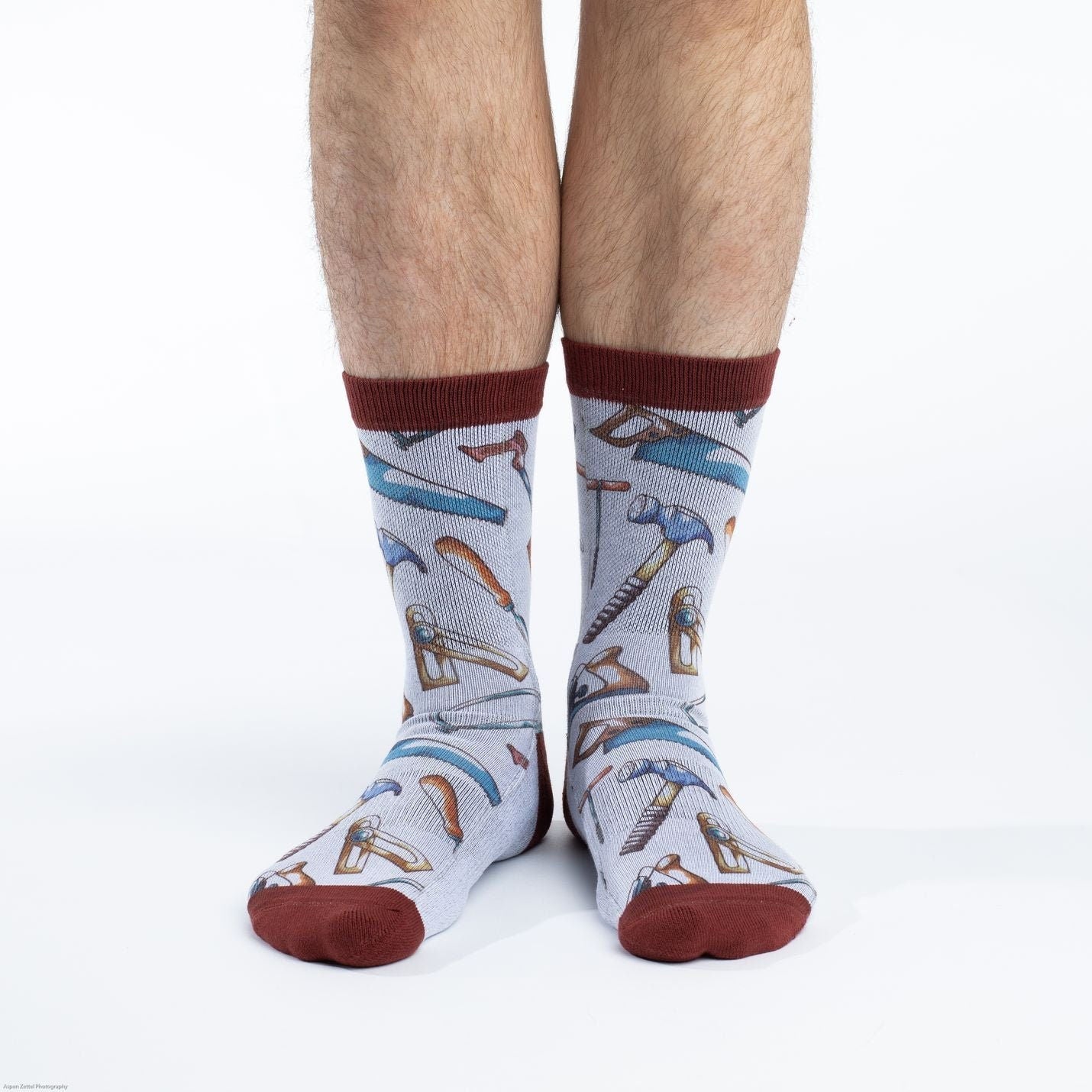 HAND TOOLS Crew Socks - Hammer Saw Screwdriver Handyman Novelty Active Fit Socks - Men's Adult 8-12 Unisex - For Craft Costume Supply