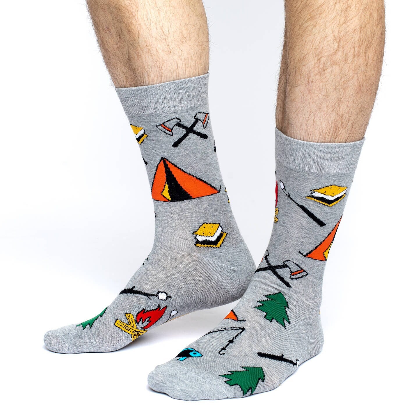 CAMPING Crew Socks - Novelty Active Fit Socks - Men's Adult 8-12 Unisex - Campsite Camping Trip Campfire - For Craft Costume Supply
