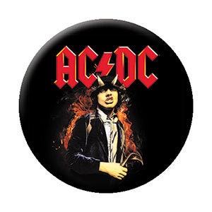 AC/DC Angus On Fire Pinback Button Badge - ACDC Rock Band Angus Young Musician Guitarist Music - Round 1.25" Button Craft Supply
