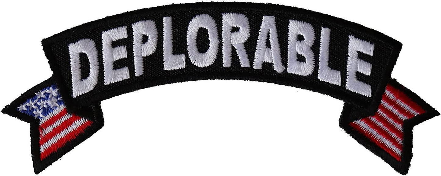 Deplorable Small Flag Rocker Patch - 4x1.5 inch - Biker Embroidered Patch Appliqué Craft Supply