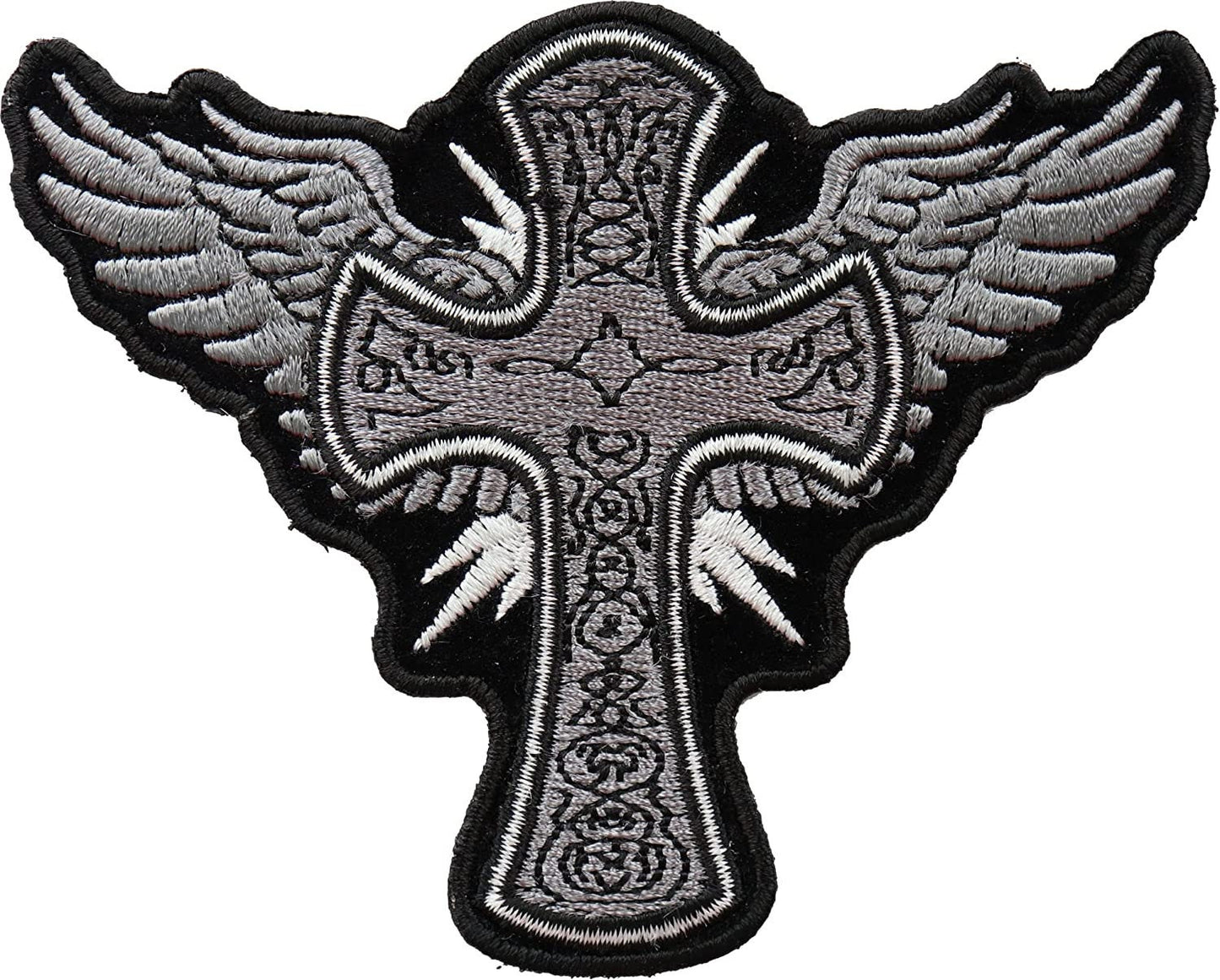 Cross with Wings Iron on Christian Patch - 4x3.2 inch - Christian Embroidered Patch Appliqué Craft Supply