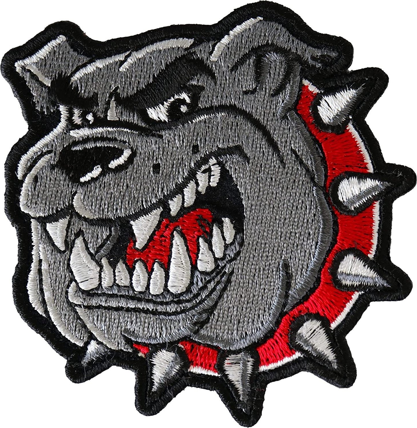Bulldog Red Collar Iron on Patch - 3x3 inch - Motorcycle Embroidered Patch Appliqué Craft Supply