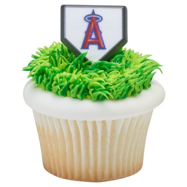 12 LOS ANGELES ANGELS Cupcake Rings - Mlb Los Angeles Angels Home Plate Cake Toppers for Birthday Party Decoration Craft Supply